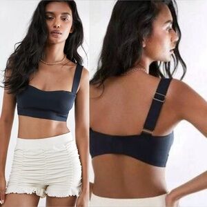 NWT Free People Naomi Longline Bra Size Small - Black Wide Straps Soft